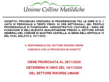 Leggi: «PROROGA AVVISO DI PROGRESSIONE ORDINARIA VERTICALE»